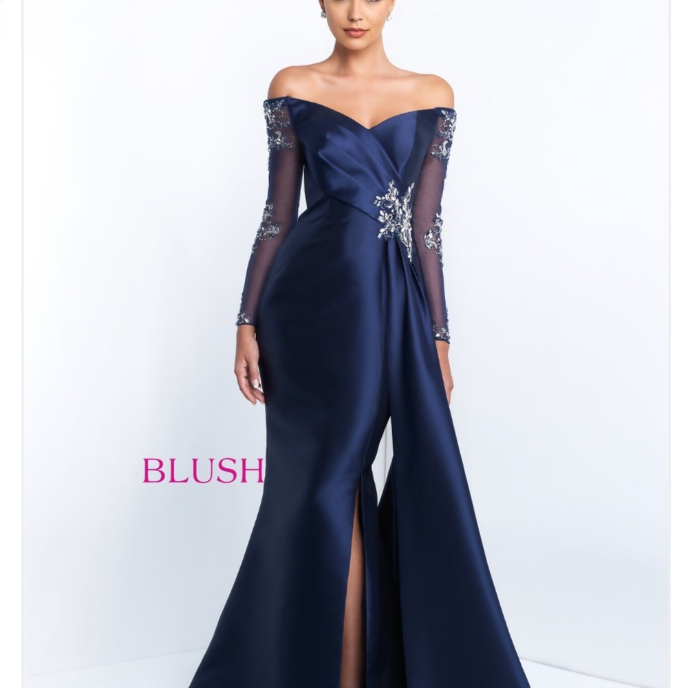 Blush Navy Off-Shoulder Evening Gown